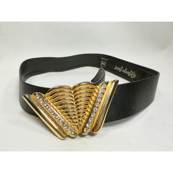 Vintage Georges Gallet Gold/Rhinestone Art Deco Belt size S - Picture 4 of 6